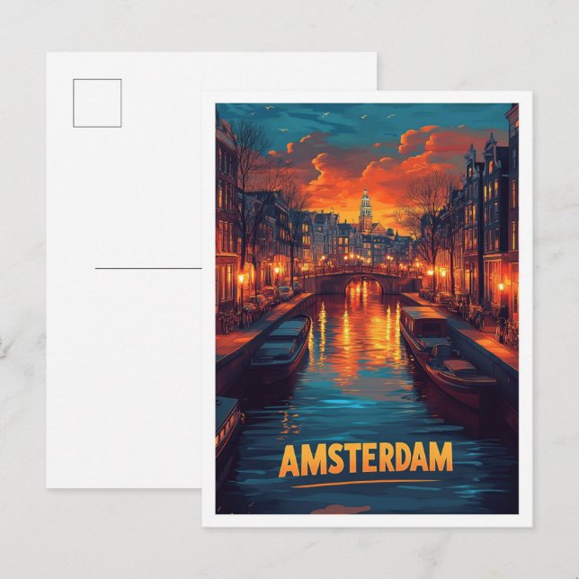 Postal Viaje de Ilustracion de cosecha de Amsterdam Paíse (Anverso / Reverso)
