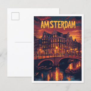 Postal Viaje de Ilustracion de cosecha de Amsterdam Paíse