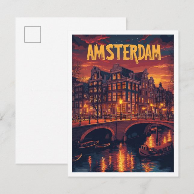 Postal Viaje de Ilustracion de cosecha de Amsterdam Paíse (Anverso / Reverso)
