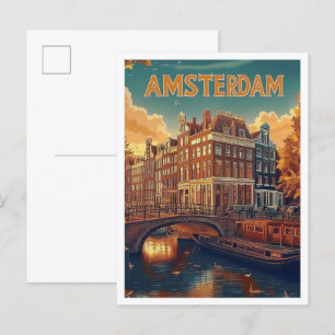 Postal Viaje de Ilustracion de cosecha de Amsterdam Paíse