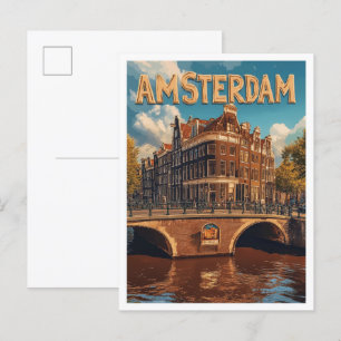 Postal Viaje de Ilustracion de cosecha de Amsterdam Paíse