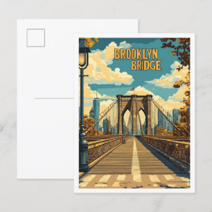 Postal Viaje de Ilustracion de época en Brooklyn Bridge N