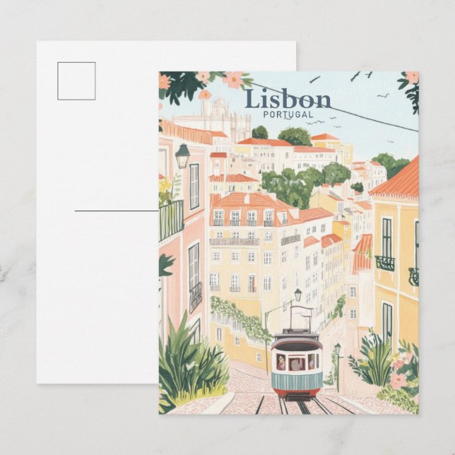 Postal Viaje de Ilustracion de pintura goache en Portugal (Anverso / Reverso)