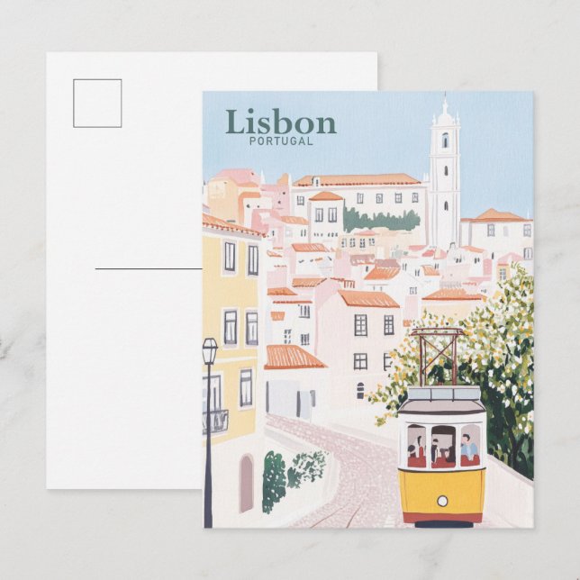 Postal Viaje de Ilustracion de pintura goache en Portugal (Anverso / Reverso)