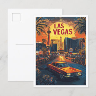 Postal Viaje de Ilustracion de Vintage en Las Vegas Nevad