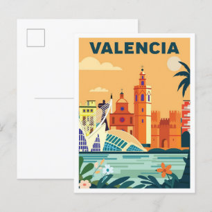 Postal Viaje de Ilustracion de Vintage España en Valencia