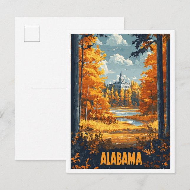 Postal Viaje de Ilustracion Vintage de Alabama USA (Anverso / Reverso)