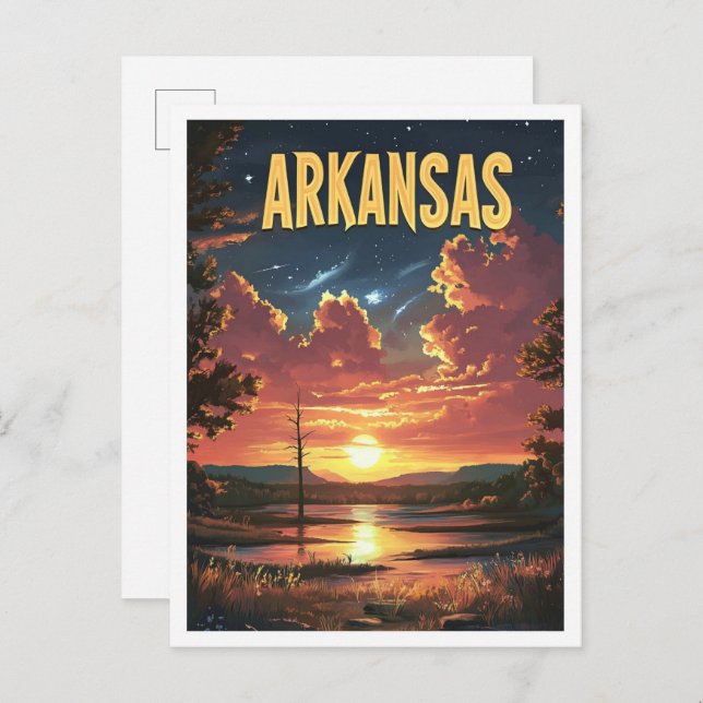 Postal Viaje de Ilustracion Vintage de Arkansas USA (Anverso / Reverso)