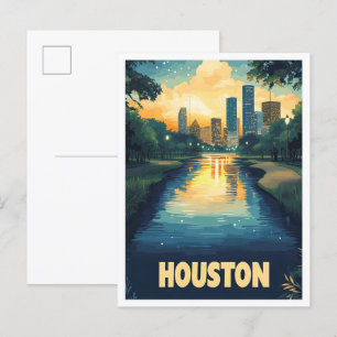 Postal Viaje de Ilustracion Vintage de Arte de Houston US