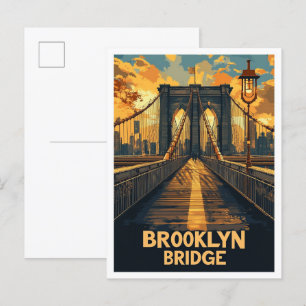 Postal Viaje de Ilustracion Vintage de Brooklyn Bridge NY