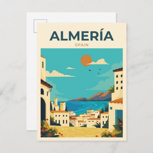 Postal Viaje de Ilustracion Vintage en Almería España (Anverso / Reverso)