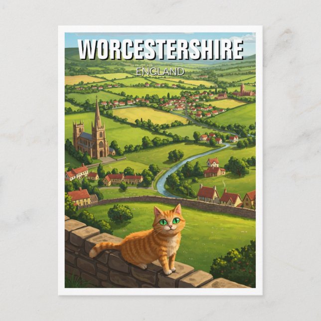 Postal Viaje de Inglaterra a un gato en Worcestershire (Anverso)