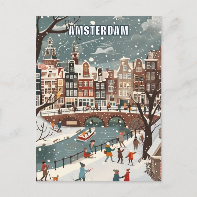 Postal Viaje de invierno en los Países Bajos de Amsterdam (Anverso)