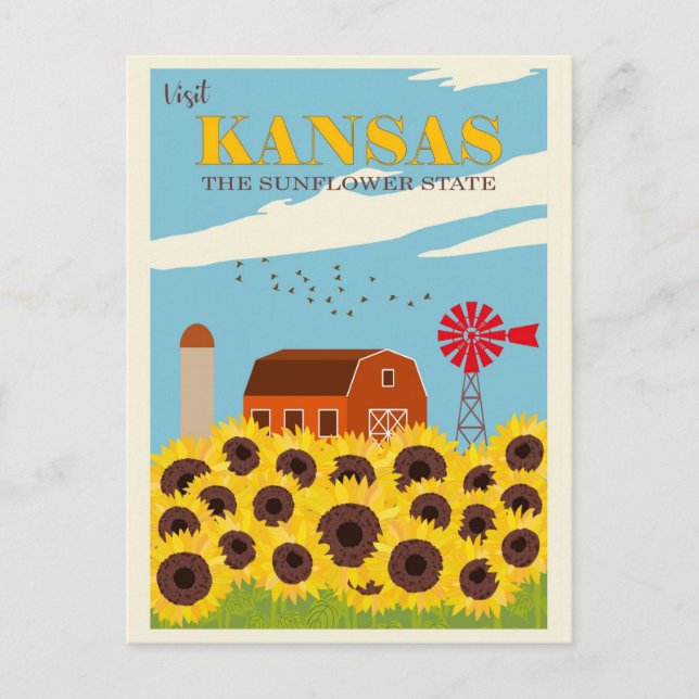 Postal Viaje de Kansas Sunflower State (Anverso)