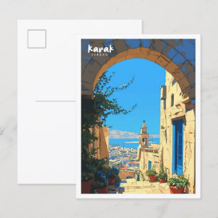Postal Viaje de Karak Jordan Vintage Art Ilustracion