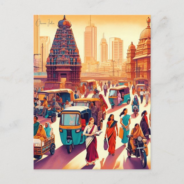 Postal Viaje de la ciudad de Chennai - Retro de vacacione (Anverso)