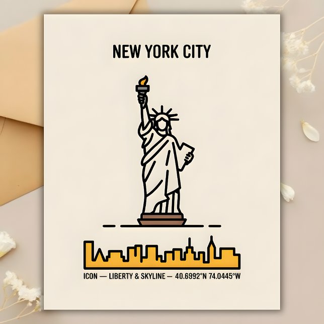 Postal Viaje de la Estatua de la Libertad en Nueva York (New York Statue of Liberty Minimal Line Art Travel Postcard)