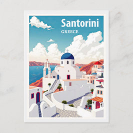 Postal Viaje de la iglesia azul de Santorini Grecia
