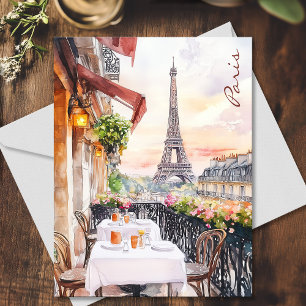 Postal Viaje de la Torre Eiffel Balcony Watercolor