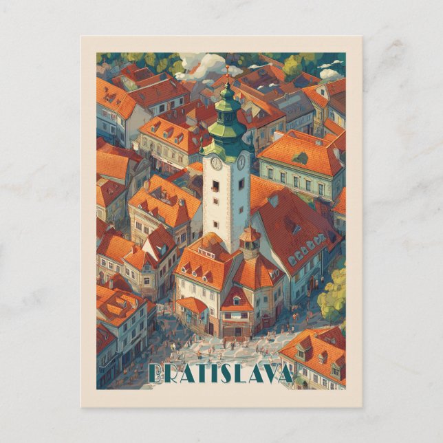 Postal Viaje de la Vieja Bratislava Eslovaquia, Torre de  (Anverso)
