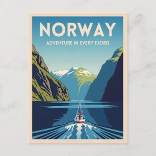 Postal Viaje de la Vintage Paisaje de Noruega Fjord Retro