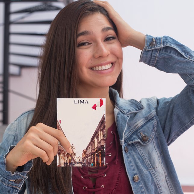 Postal Viaje de Lima Peru (lima peru city view flag postcard)