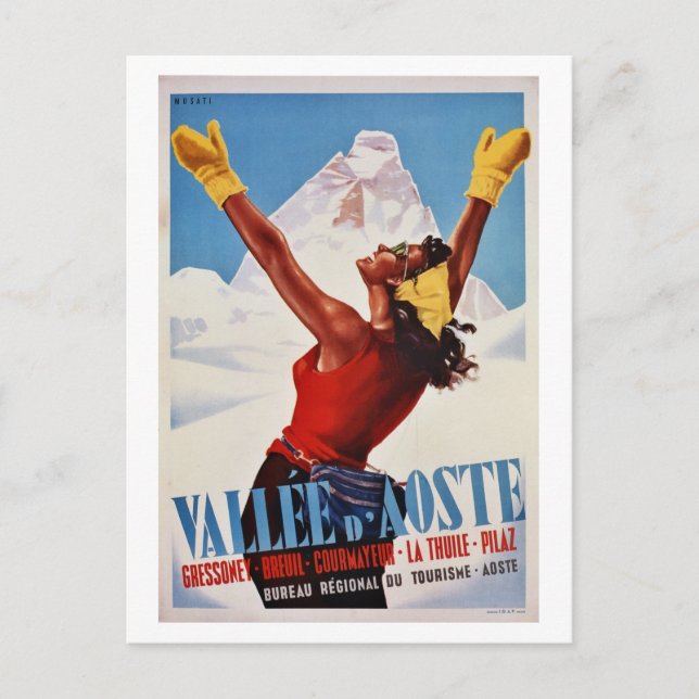 Postal Viaje de los Alpes italianos de invierno retro vin (Anverso)