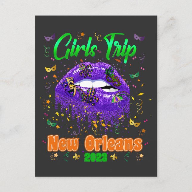 Postal Viaje de los Chicas de Mardi Gras en Nueva Orleans (Anverso)