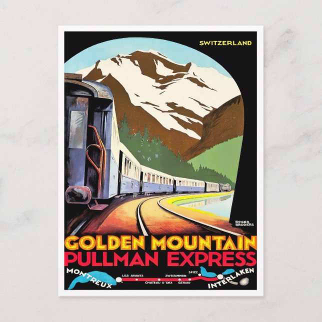 Postal Viaje de montaña dorada Suiza (Anverso)