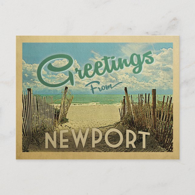 Postal Viaje de Newport Postcard Beach Vintage (Anverso)