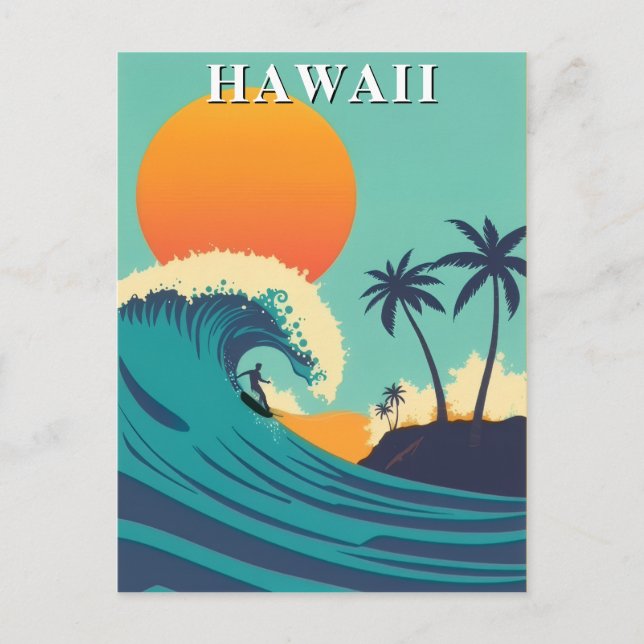 Postal Viaje de olas y atardeceres para el surf en Hawaii (Anverso)