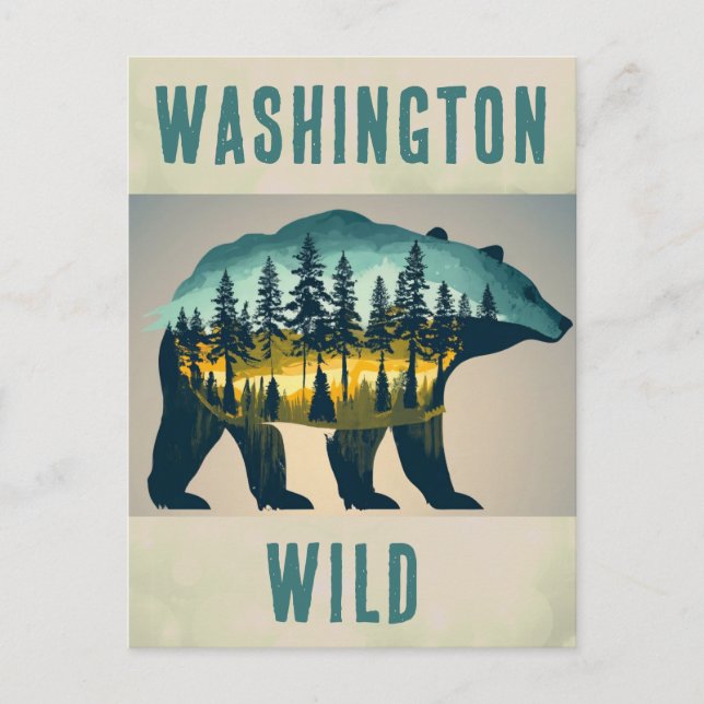 Postal Viaje de oso vintage Wild Washington (Anverso)