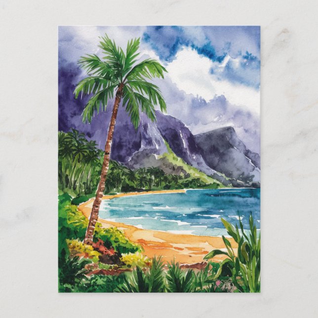 Postal Viaje de pintura acuática de Hawaii Beach (Anverso)
