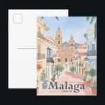 Postal Viaje de pintura acuática de Málaga España<br><div class="desc">Ilustracion de viaje de pintura acuática de Málaga España</div>