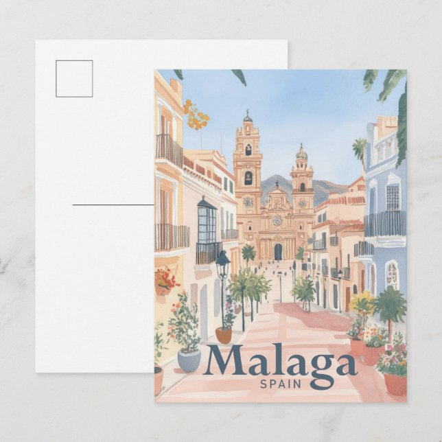 Postal Viaje de pintura acuática de Málaga España (Anverso / Reverso)