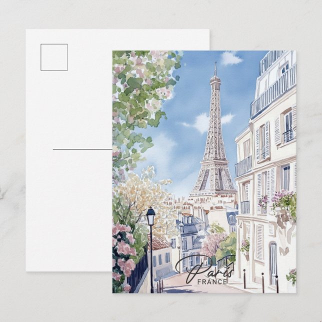 Postal Viaje de pintura acuática de París Francia (Anverso / Reverso)