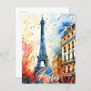 Postal Viaje de pintura acuática de París Francia