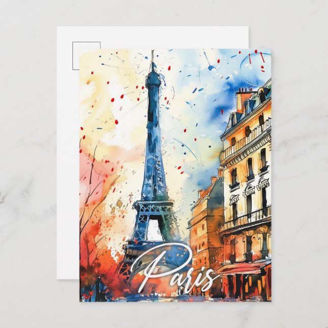 Postal Viaje de pintura acuática de París Francia (Anverso / Reverso)