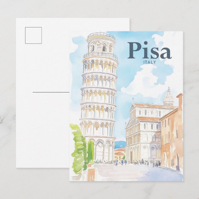 Postal Viaje de pintura acuática de Pisa Italia (Anverso / Reverso)