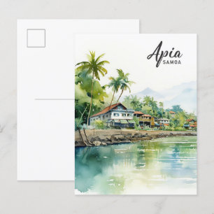 Postal Viaje de pintura acuática de Samoa Apia