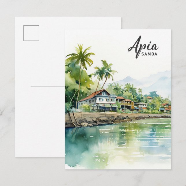 Postal Viaje de pintura acuática de Samoa Apia (Anverso / Reverso)