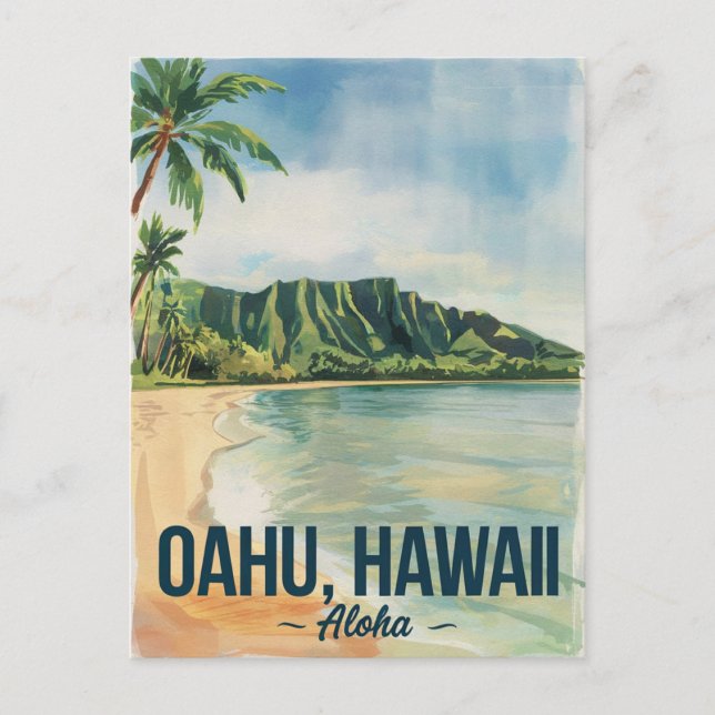 Postal Viaje de pintura acuática Oahu Hawaii (Anverso)