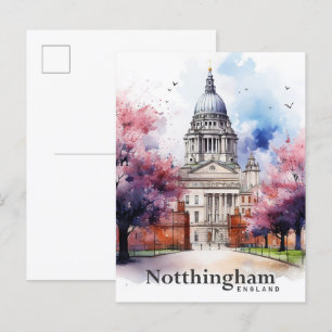 Postal Viaje de pintura de color de agua de Nottingham En