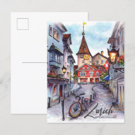 Postal Viaje de pintura de color de agua de Suiza Zúrich