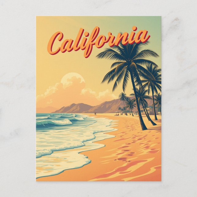 Postal Viaje de playa de Retro de California (Anverso)