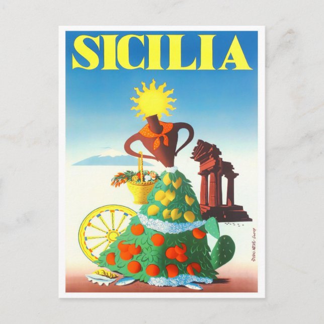 Postal Viaje de Sicilia Italia vintage (Anverso)