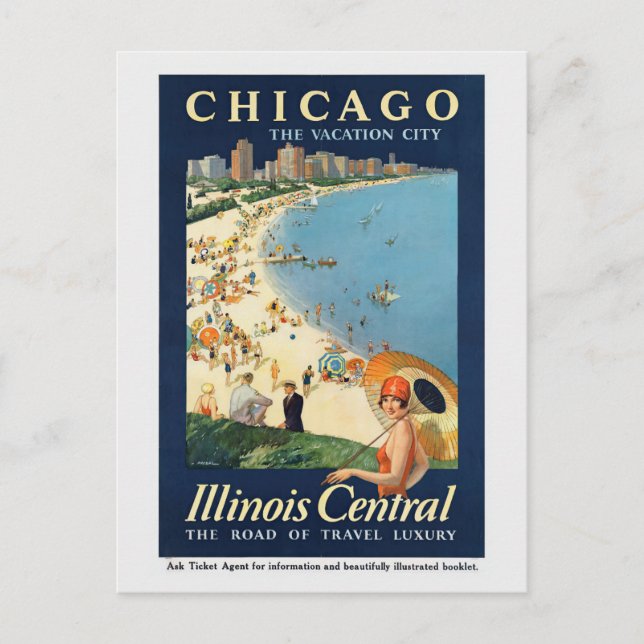 Postal Viaje de turismo retro de Chicago Illinois (Anverso)