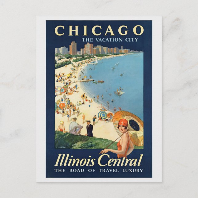 Postal Viaje de turismo retro de Chicago Illinois (Anverso)