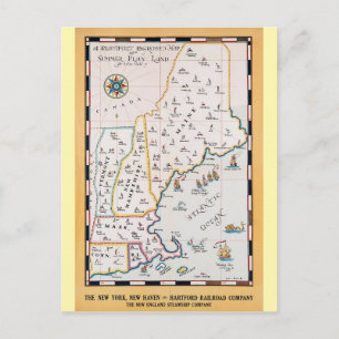 Postal Viaje de verano en el mapa de Nueva Inglaterra