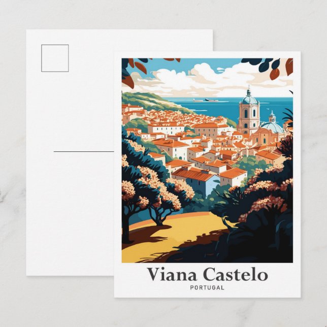 Postal Viaje de Viana Castelo Vintage Ilustracion (Anverso / Reverso)